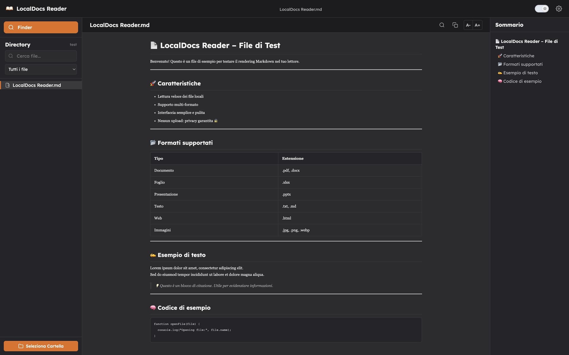 LocalDocs Reader — Reader dark mode