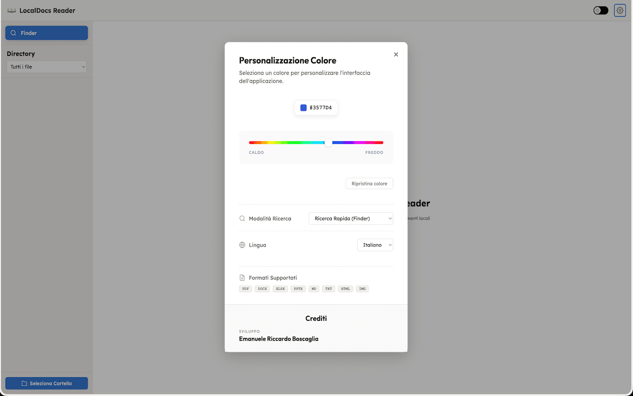 Impostazioni — Personalizzazione colori e lingua